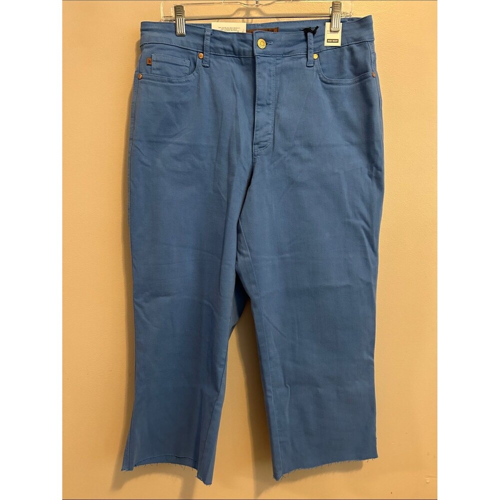 NEW Judy Blue Womens 14W Jeans High Rise Wide Leg Crop Sky Blue Raw Hem JB88843